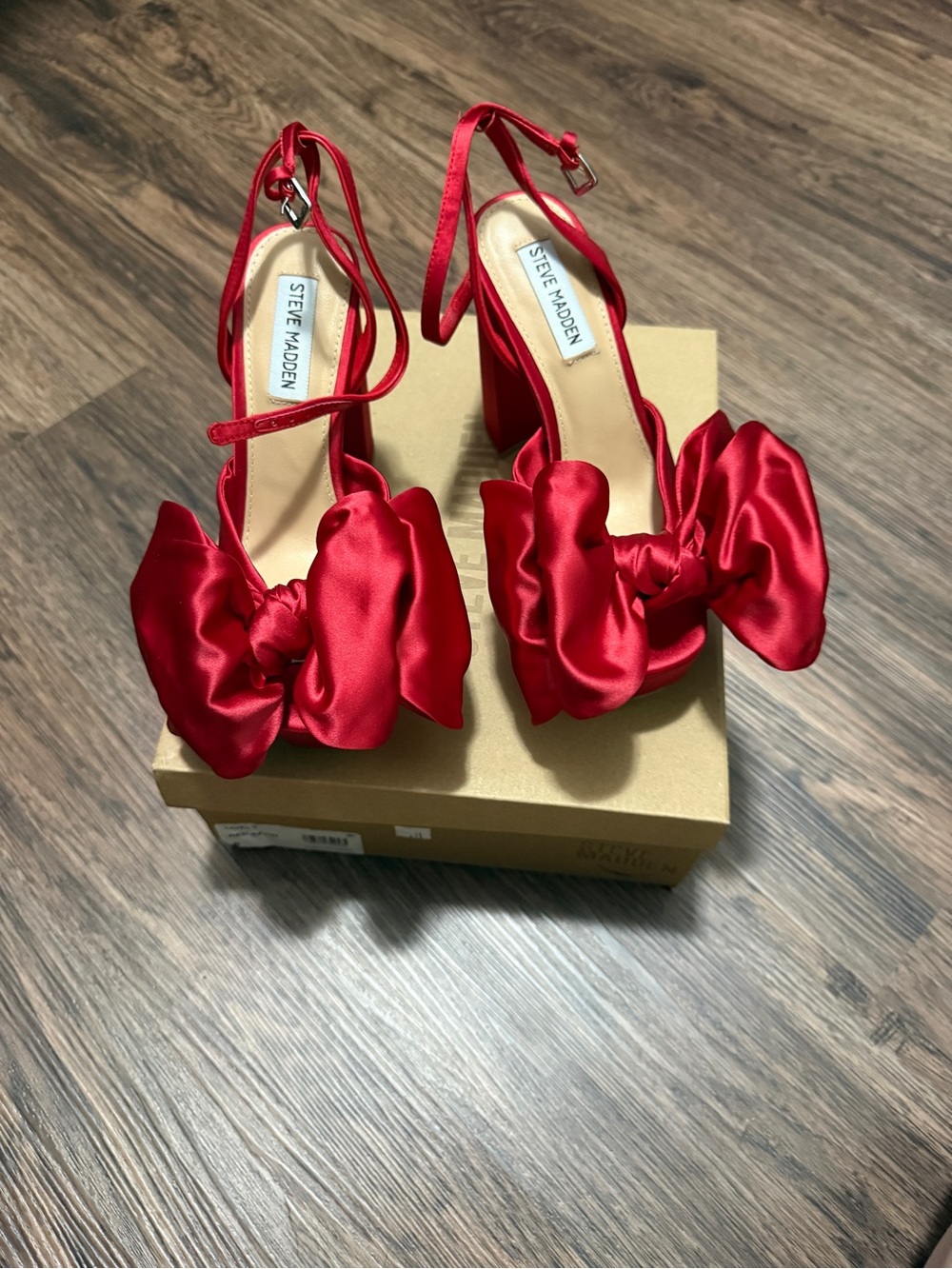 Steve Madden Satin Red Bow Block Heels